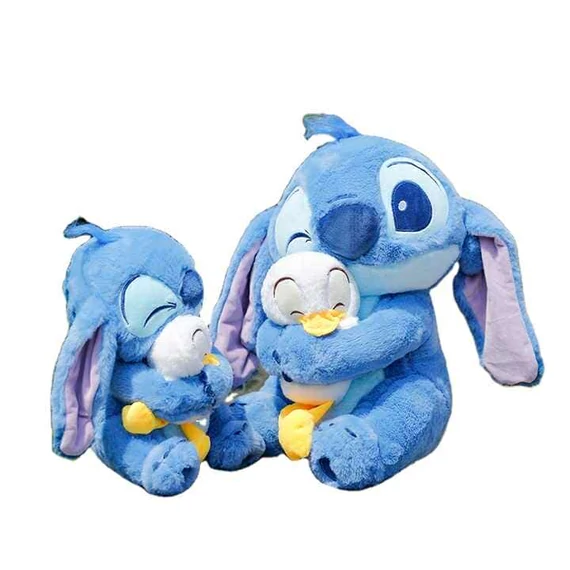 35 cm Stitch plüssfigura kiskacsával a kezében