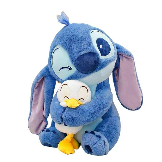 35 cm Stitch plüssfigura kiskacsával a kezében